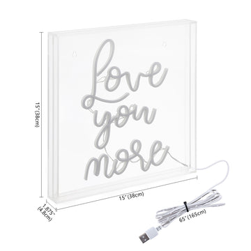 Love You More Square Contemporary Glam Acrylic Box USB Operated LED Neon Light - JONATHAN Y